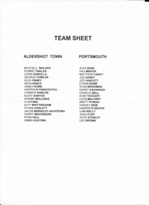 TEAMSHEET & FIXTURE CARD - ALDERSHOT TOWN v PORTSMOUTH -23 JULY 2019 - Picture 1 of 2