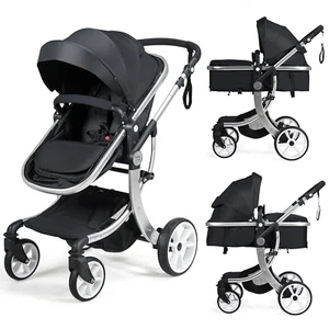 2-In-1 High Landscape Baby Stroller, Reversible Bassinet Reclining Stroller, Fol - Picture 1 of 9