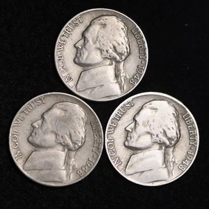 1948 P D S Jefferson Nickel Set (3 Coin Lot) Nice GOOD / VG FREE SHIPPING - Picture 1 of 2