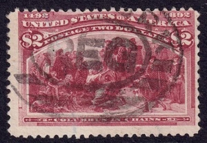 US Scott 242, 1893 Columbus in Chains, $2 brown red, VERY FINE USED - Picture 1 of 2