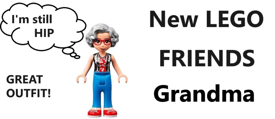 New LEGO Friends Grandma MiniDoll Cherry Vest Cropped Jeans Red Tennis Shoe - Image 1 of 1