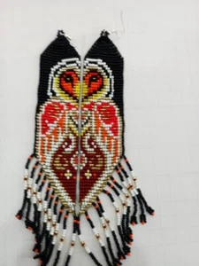 Owl Face Tribal Earrings Native Large Boho American Seed Beads Handmade Earring - Picture 1 of 7