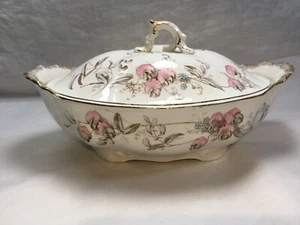 Antigua cazuela/vegetal Alfred Meakin blanca dulce guisante transferencia artículos rosa - Imagen 1 de 8