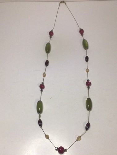 OFF WHITE Collana Perline 36 Pollici Tono Argento con Perline Verde Rosa Viola Off White Grigio