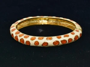 Kenneth Jay Lane 2006 Ivory & Gold Enamel Animal Print Bangle RARE!!! - Picture 1 of 9