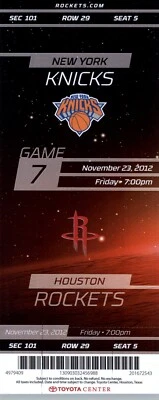 New York Knicks  vs Houston Rockets 11/23/2012 Ticket James Harden 33 Points - Image 1 of 2