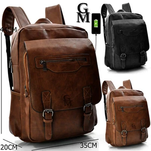 GM italia Zaino vintage uomo pelle grande nuovo USB viaggio marrone notebook pc - Foto 1 di 14