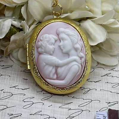 Gold Photo Locket Mother of bride Pink Baby Girl child new mom Mothers Day gift - Image 1 of 4