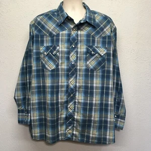 Wrangler Herren 3XL Western Hemd blau kariert Langarm Pearl Snap Cowboy - Bild 1 von 5