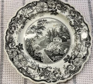 C1820 James Clews English Black Transfer Ware Plate - Hudson River Near FISHKILL - Picture 1 of 10