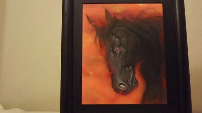 Hell Horse Original Fire Artwork Framed Airbrushed Painting - Image 1 of 4