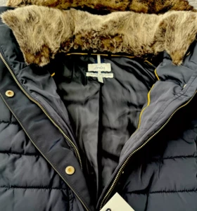 Women's Joules Gosway Fur Trim Padded Coat, Size 12 . Navy . BNWT - Picture 1 of 6
