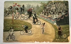 Early Postcard Real Children’s Faces Bicycles Race - Picture 1 of 8