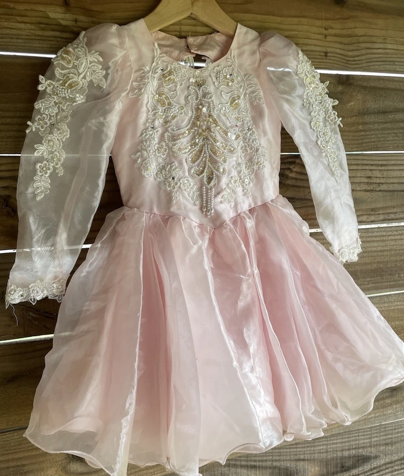 Vestido de desfile vintage de nailon con volantes talla 6 rosa transparente manga larga Foto 1 de 4