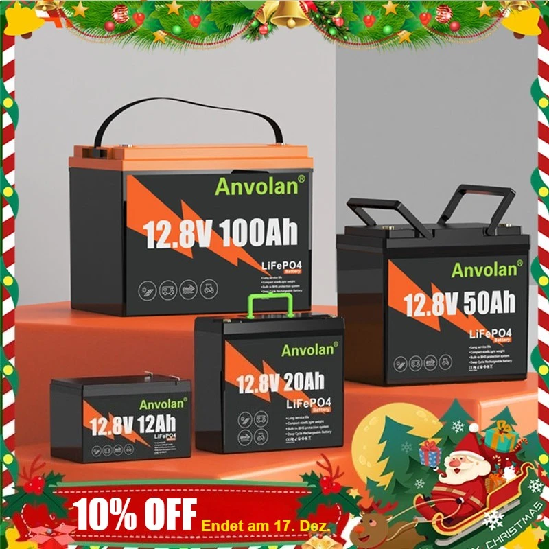 ANVOLAN Batería 12Ah20Ah50Ah100Ah LiFePO4 BMS módulo solar autocaravana hogar jardín automóvil