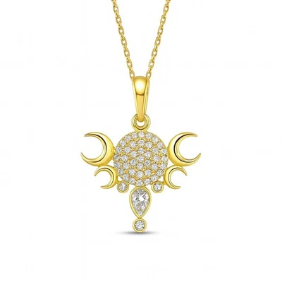 Collar Triple Diosa Luna Oro 14k Creado en Laboratorio Fase Lunar Colgante Mujer Ella Foto 1 de 4