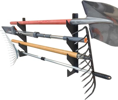 Organizador de herramientas de jardín de alta resistencia montaje en pared cobertizo estante para palas rastrillos 150 lb Foto 1 de 4