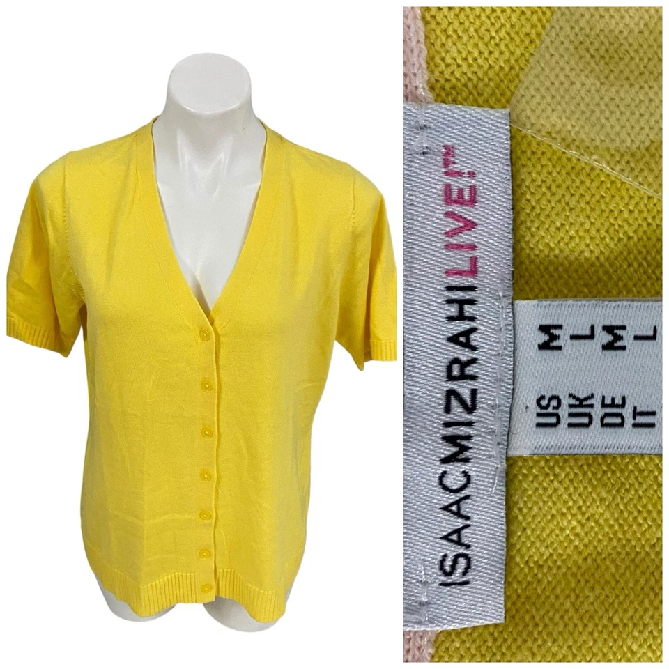 Isaac Mizrahi Cárdigan Suéter Mujer Medio Amarillo Oficina Trabajo Negocios Primavera Foto 1 de 4