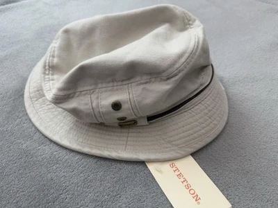 ¿Cubo Stetson? Sombrero Hombre L Beige Caqui Claro Cuero Ventilado? Borde informal nuevo con etiquetas Foto 1 de 4