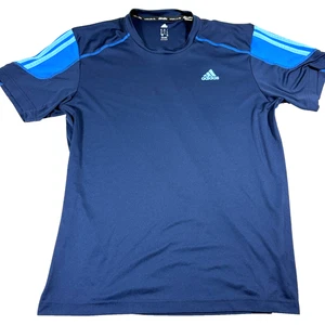 Adidas Climalite T-Shirt Herren L blau drei Streifen Sport Training Tee Tshirt - Bild 1 von 7