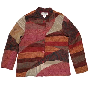 Vintage Orvis Strickjacke Pullover 100% Wolle Damen Medium Patchwork Boho Landhaus - Bild 1 von 12