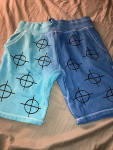 Superrradical Aim Here Crosshairs blau Batik Baumwolle Sweat Shorts Größe Large - Bild 1 von 3