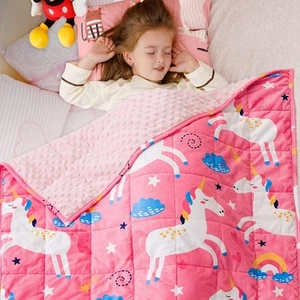 Sivio Minky Dotted Weighted Blanket, 36&quot;x48&quot; 5lbs, Pink Unicorn  - Picture 1 of 7