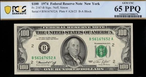 1974 $100 FRN B-A BLOCK NEW YORK P.C.G.S #65PPQ - Picture 1 of 3