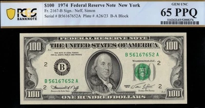 1974 $100 FRN B-A BLOCK NEW YORK P.C.G.S #65PPQ - Image 1 of 3