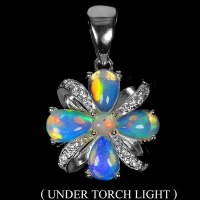 Ювелирные изделия кулон серебро 925 пробы грушевидный огненный опал 6x4 мм натуральный драгоценный камень - Изображение 1 из 4