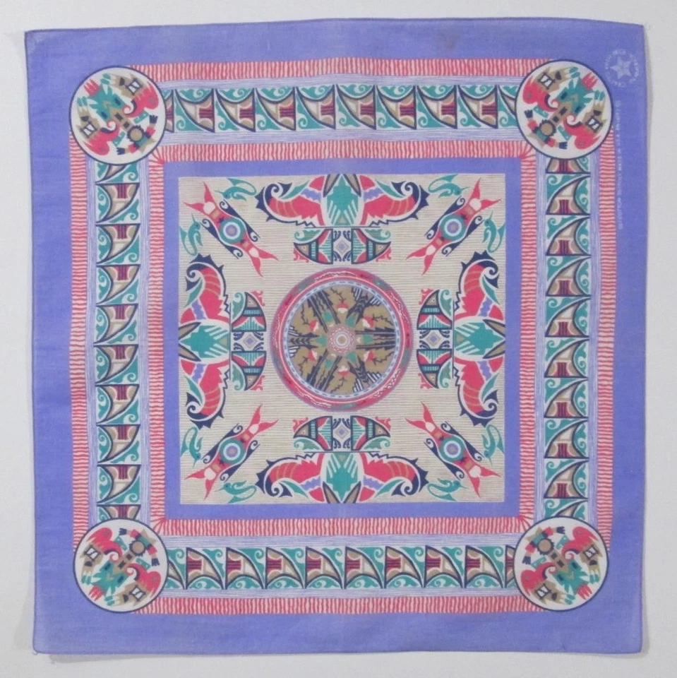 Bandana Púrpura Vintage Suroeste Pájaro Kachina Indio Azteca Hecho en EE. UU. Foto 1 de 4