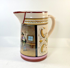 Large Finely Hand Painted Porcelain Pitcher Unmarked Likely German 19th Century