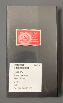 Scott C44 AirMail 1949 25c Superb 98 MNH Rose Carmine - Image 1 of 3