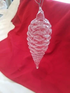 Blown Glass Christmas Ornament Clear Iridescent Glitter -8.5" Tall- 2" Wide - Picture 1 of 5
