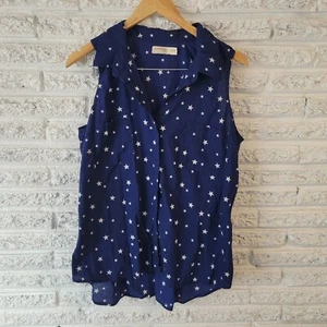Top para mujer Faded Glory XXL 20 Plus sin mangas estrellas azules cuello de algodón abotonado - Imagen 1 de 7