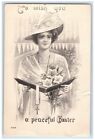 1913 Easter Pretty Woman Big Hat Book Flowers Cranford New Jersey NJ Postcard
