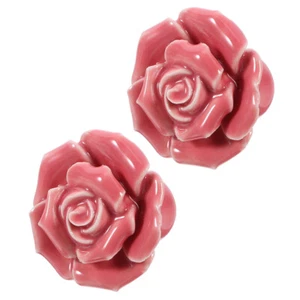 2 Pcs Home Storage Organizer Rose Ceramic Handle Girl Flower Cabinet Knobs - Picture 1 of 12
