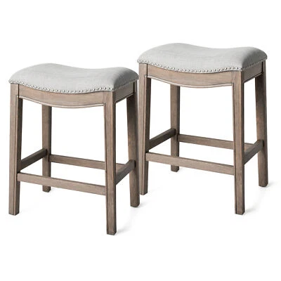 Maven Lane Adrien Saddle Counter Stool 25.7"H, Reclaimed Oak,(Open Box) (2 Pack) - Image 1 of 4