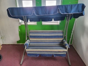 Angerer Hollywoodschaukel 2-sitzer mit dach bezug und Polstern grau-blau gestr. - Bild 1 von 3