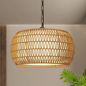 Rattan Farmhouse Chandelier Light Fixtures, 5-Lights Boho Large Pendant Light,Ha - Picture 1 of 9
