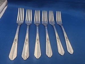 Menge 6 Oneida Simeon & George Rogers ZUGABE Versilbert Tafelgabeln 7 1/2" - Bild 1 von 7