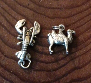 2 STERLING SILVER VINTAGE BRACELET CHARMS Articulated Lobster & Camel - Picture 1 of 3