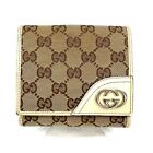Gucci Bi-Fold Wallet Purse GG Canvas Leather  Authentic Beige Italy From Japan
