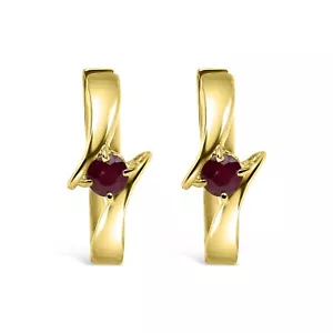 14K Yellow Gold Ruby Hoop Earrings 0.30 CT - Picture 1 of 6