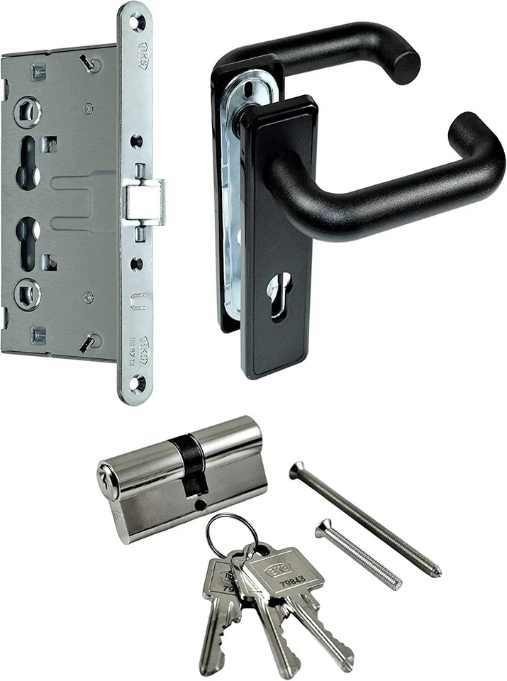 Set ferramenta porta/FH in acciaio (pulsanti bilaterali) + serratura FH (DL/DR) + cilindro
