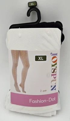 Joyspun Fashion Dot Tights Black/White 2 Pair size XL - see photos for sizing - Image 1 of 4