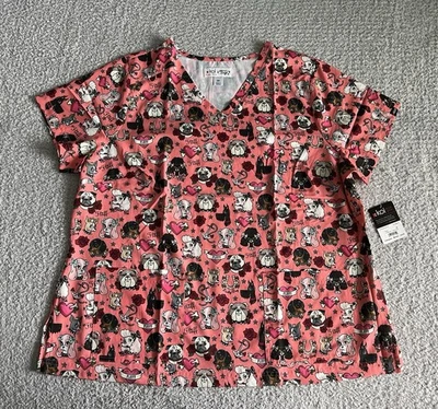 Koi Artists Scrub Top Women’s Sz 2X Orange Dog Fluff Pooch Nursing Medical - Image 1 of 4