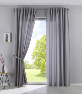 2 Vorhänge Schlaufen Cationic »JENA« Leinen Optik HxB 225x140 cm Silber - Bild 1 von 9