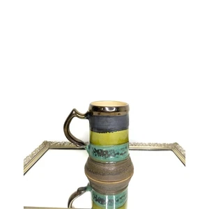 Eduardo Vega Kunstkeramik Cuenca Ecuador grüne Bronze Vintage halbes Pint Becher - Bild 1 von 10
