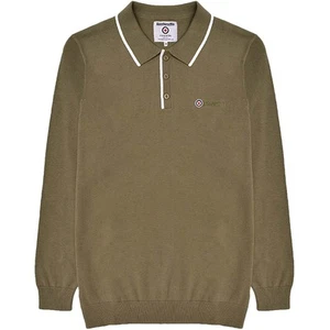 Lambretta Mens Tipped Knitted Long Sleeve Cotton Polo Shirt - Lichen Green - S - Picture 1 of 3